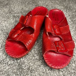 Red Leather La Plume Buckle Sandals
